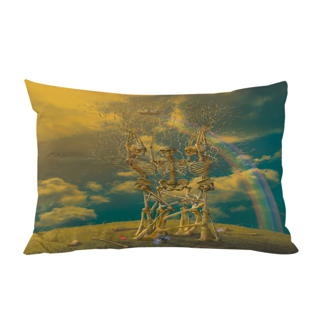 Cool Dark Art Human Skeletons Tree Under the Rainbow King Pillow Cases