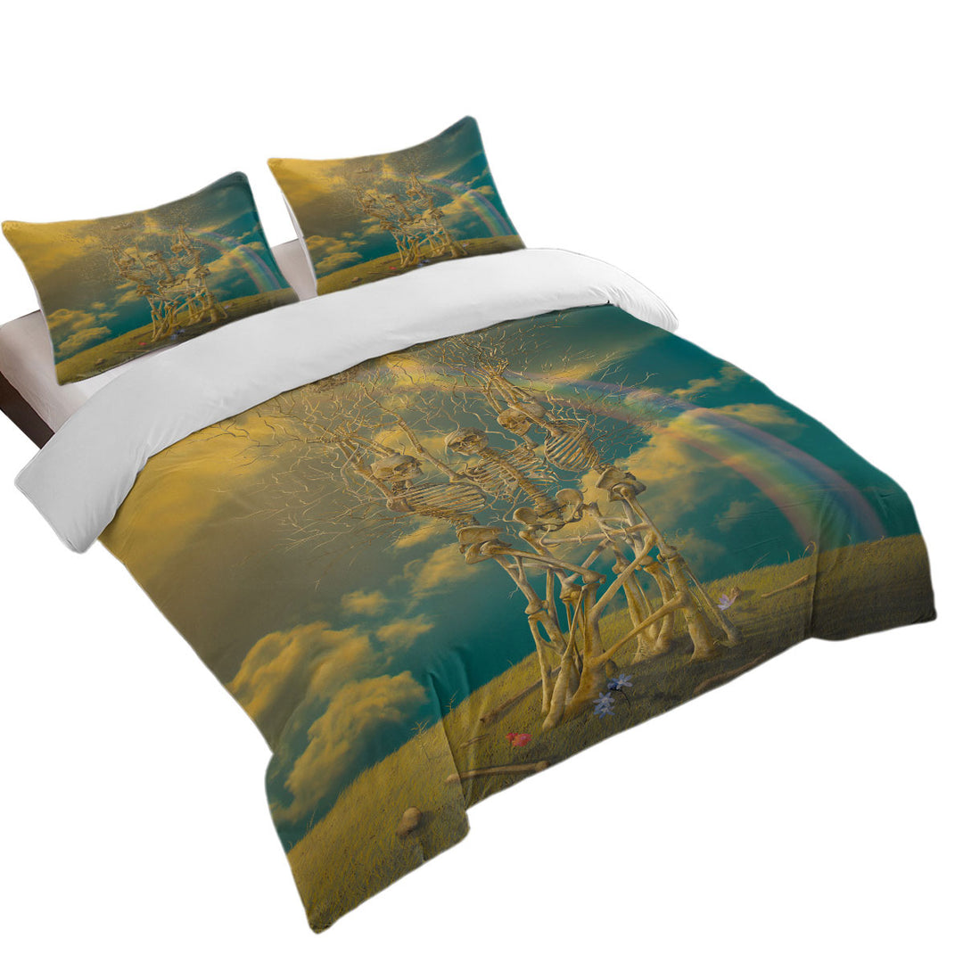 Cool Dark Art Human Skeletons Tree Under the Rainbow Twin xl Duvet Covers