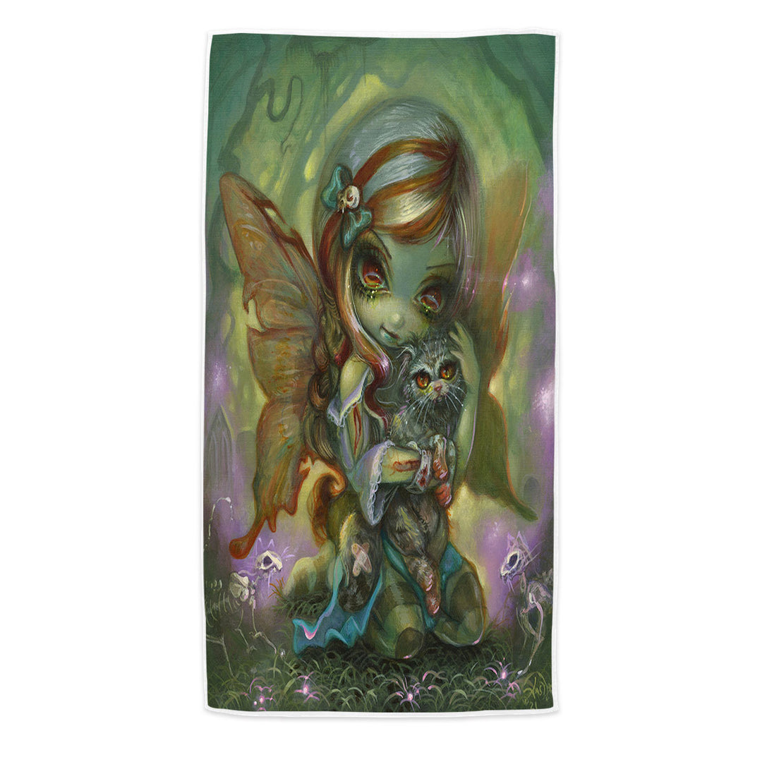 Cool Dark Art Microfibre Beach Towels My Zombie Kitty Dead Fairy and Cat