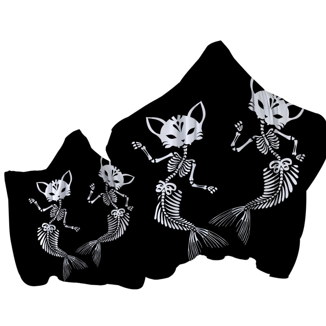 Cool Day of the Dead Mermaid Cat Skeletons Towel with Hood