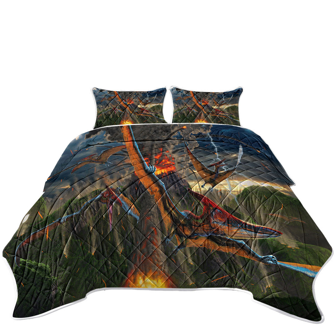 Cool Dinosaurs Art Volcano Eruption Coverlets