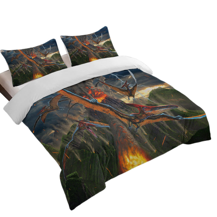 Cool Dinosaurs Art Volcano Eruption Duvet Covers King