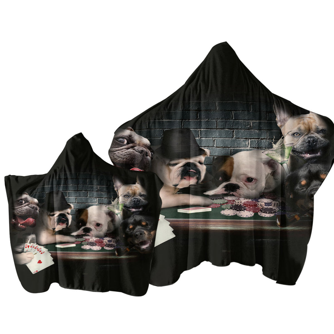 Cool Dogs Playing Cards Dogs Gambling Hooded Beach Towel