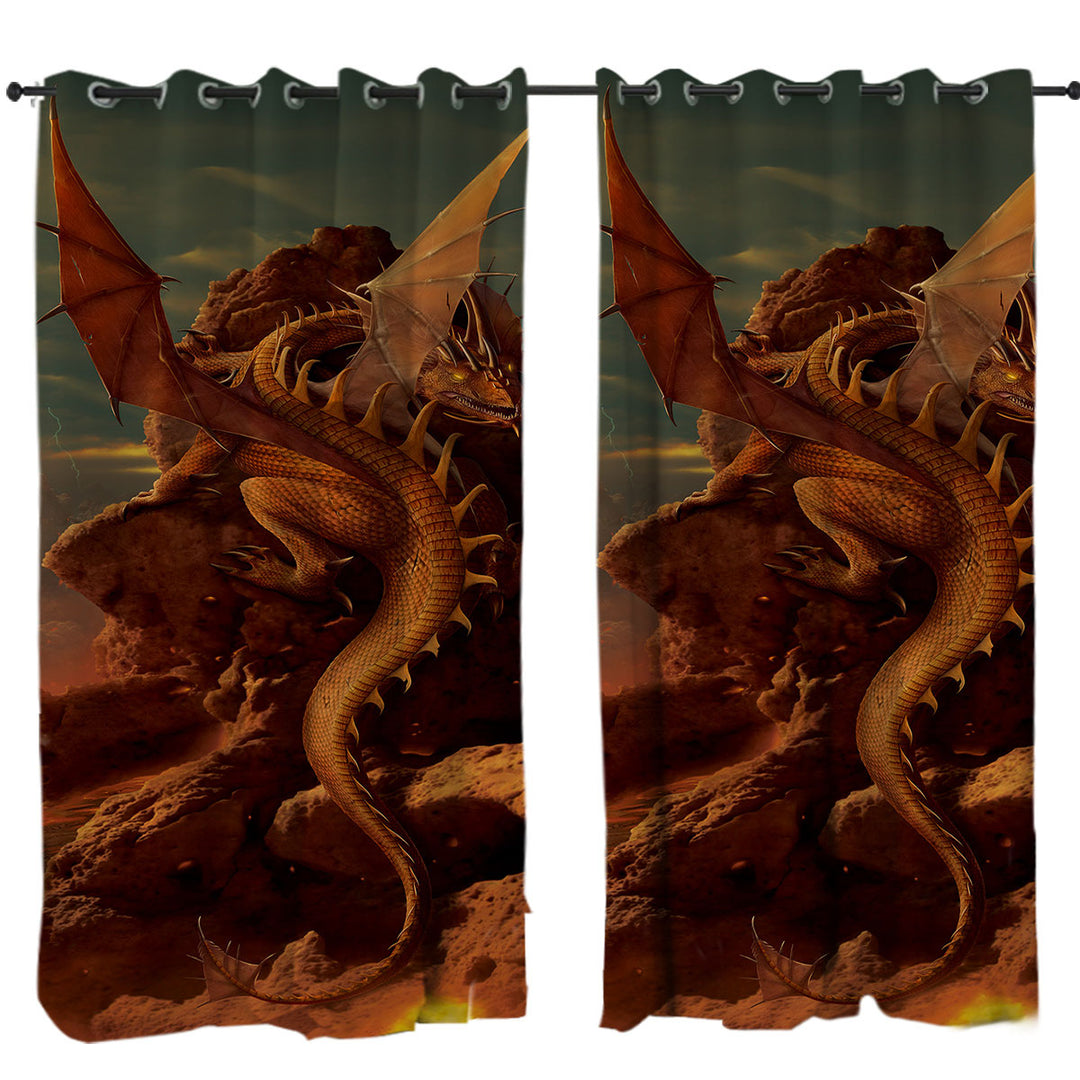 Cool Dragon Art Earth and Fire Curtains for Bedroom