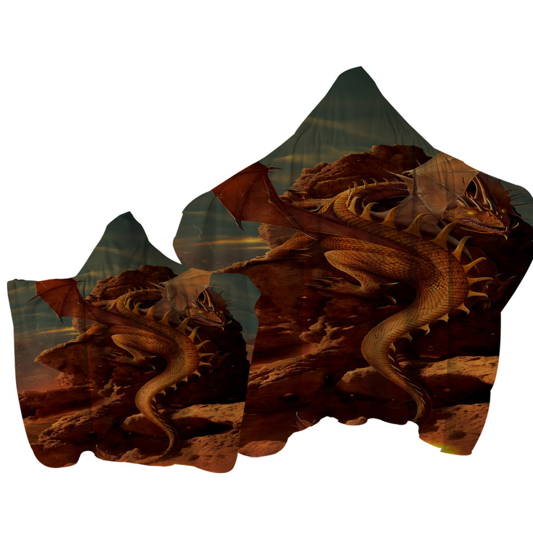 Cool Dragon Art Earth and Fire Hooded Beach Towel