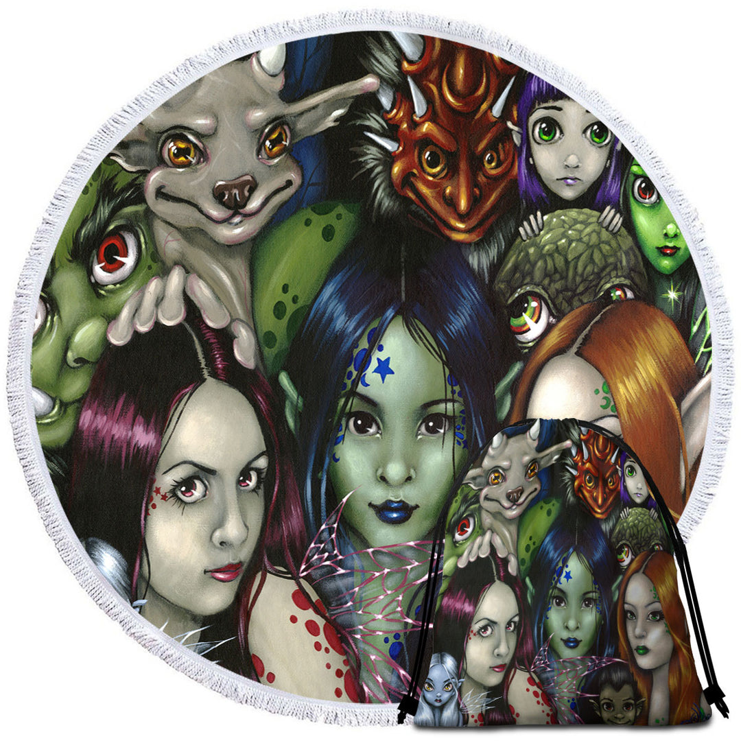 Cool Faery Folk Alliance Fantasy Creatures Circle Beach Towel