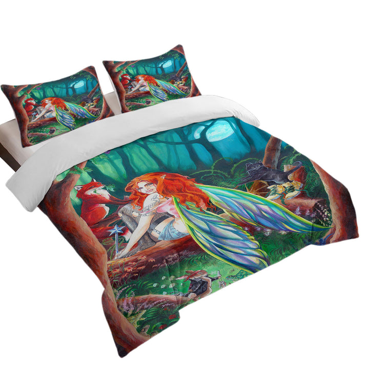 Cool Fairy Tale Forest Redhead Fairy and Friends Duvet Cover set