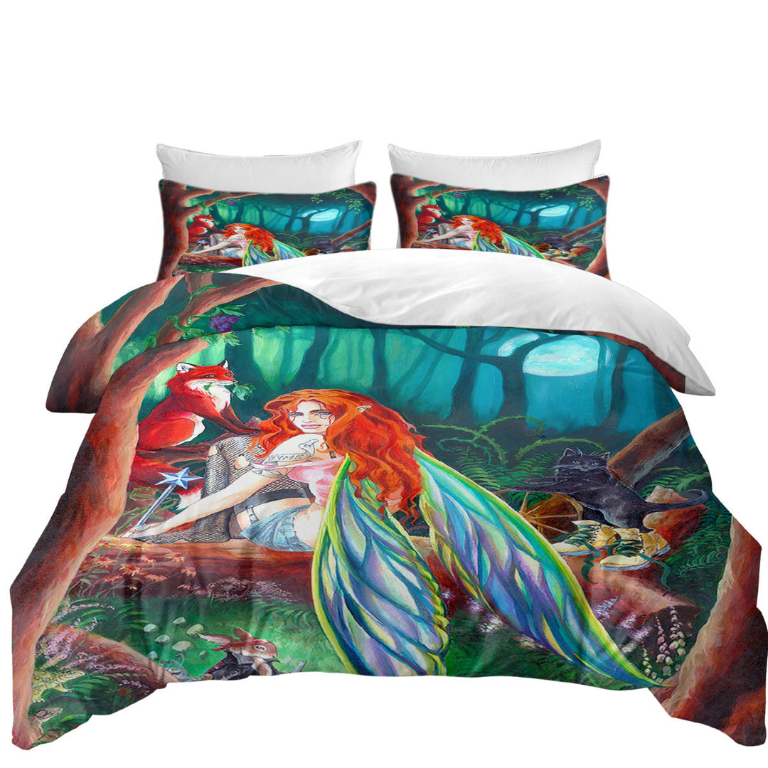 Cool Fairy Tale Forest Redhead Fairy and Friends Duvet Covers