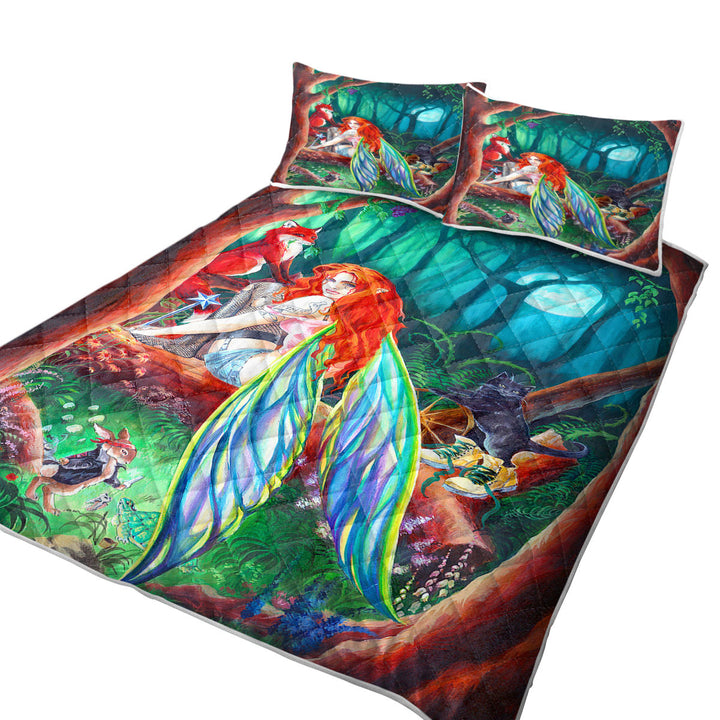 Cool Fairy Tale Forest Redhead Fairy and Friends Quilt