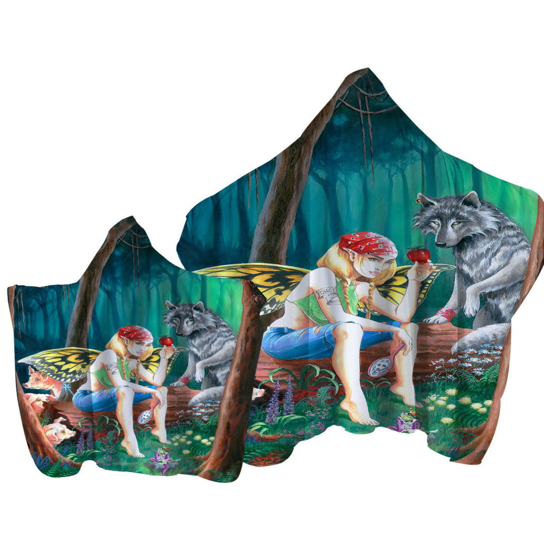 Cool Fairy Tale Forest Tough Fairy and Friends Hooded Beach Towel