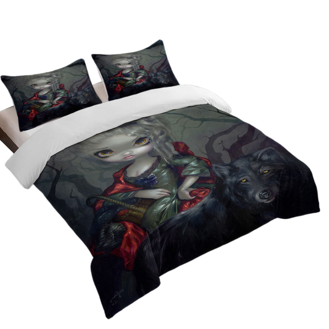 Cool Fairytale Art Little Red Riding Hood and Wolf Duvet Cover set