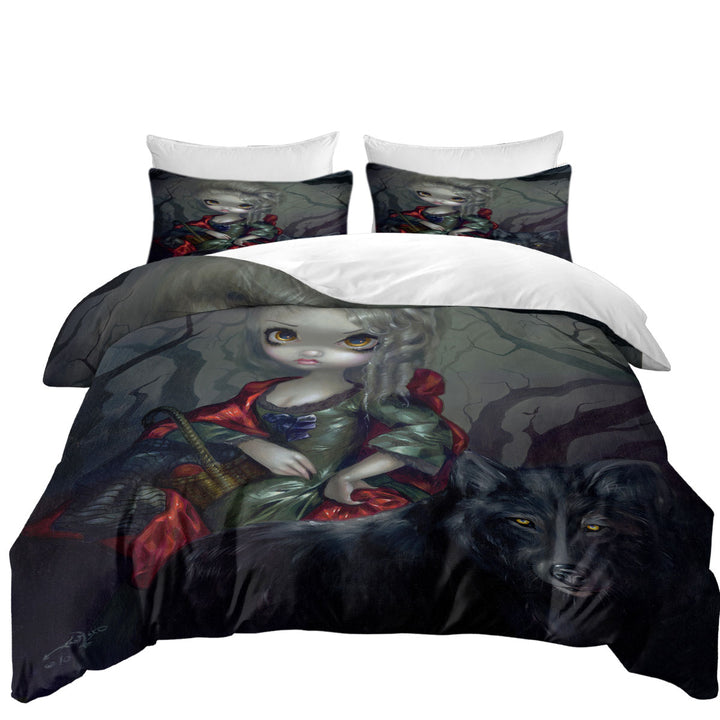 Cool Fairytale Art Little Red Riding Hood and Wolf full Size Duvet Cover