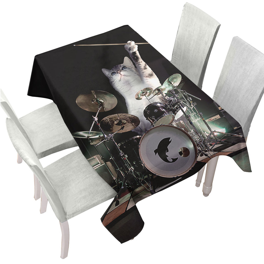 Cool Fantasy Animals Drumming Drummer Cat Tablecloths