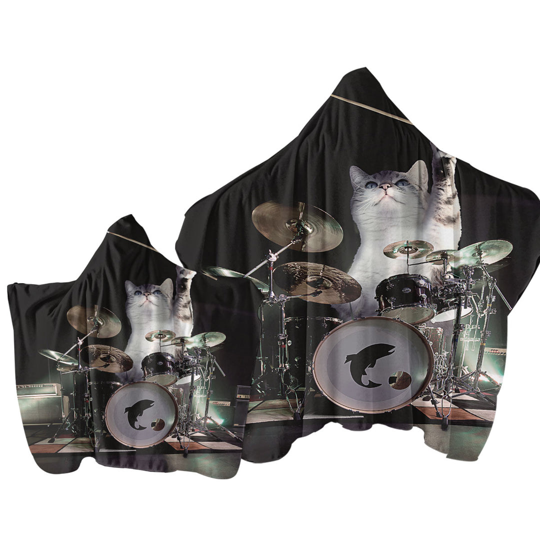 Cool Fantasy Animals Drumming Drummer Cat Towel with Hood