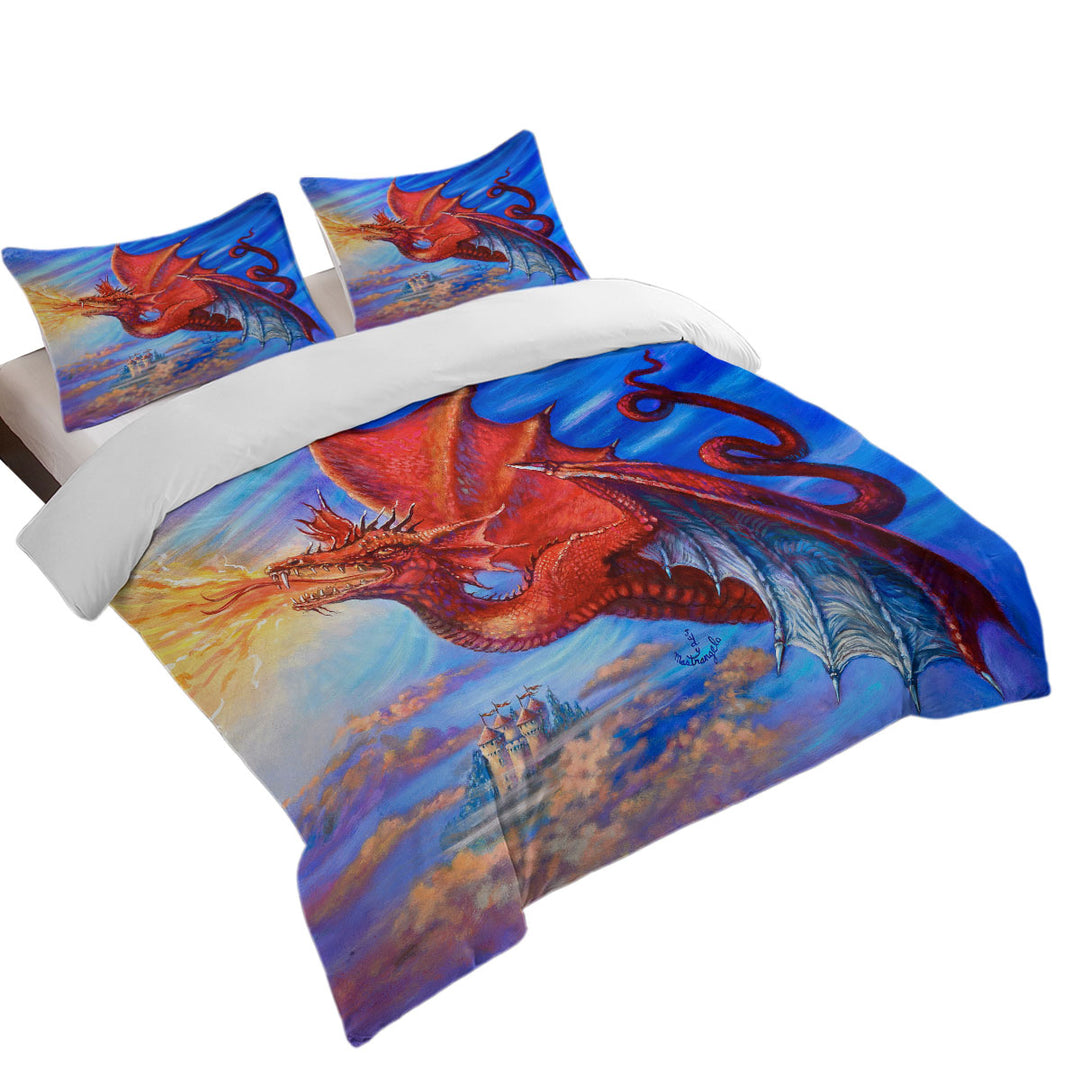 Cool Fantasy Art Breathing Fire Red Dragon Comforter Cover