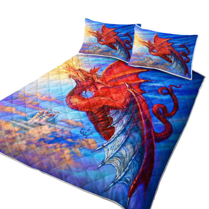 Cool Fantasy Art Breathing Fire Red Dragon Coverlet