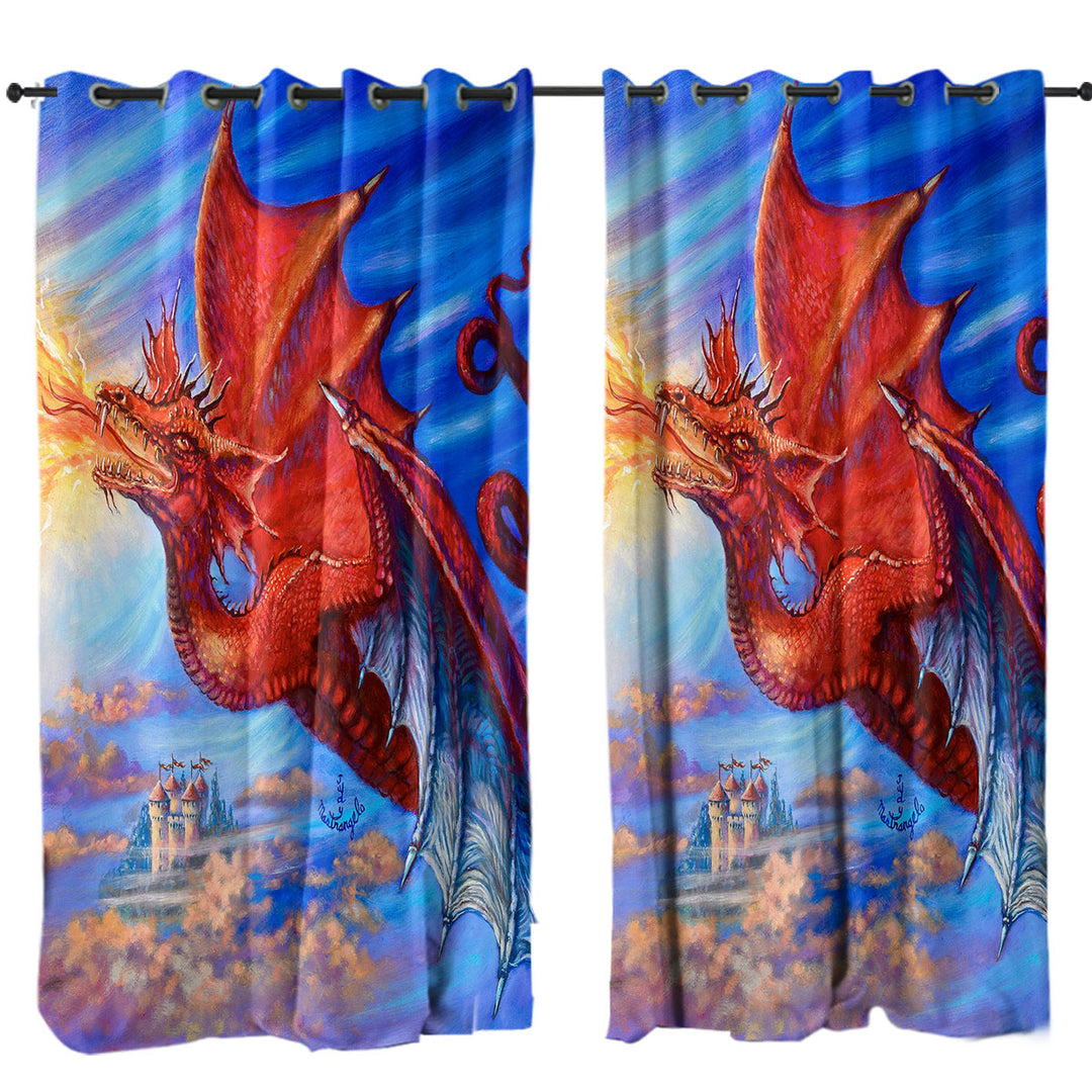 Cool Fantasy Art Breathing Fire Red Dragon Curtain