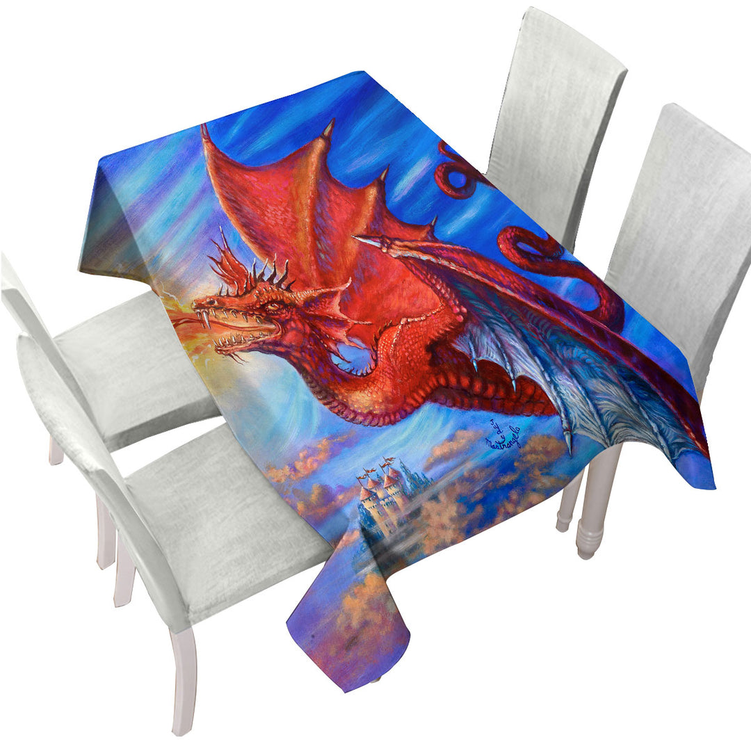 Cool Fantasy Art Breathing Fire Red Dragon Custom table Covers