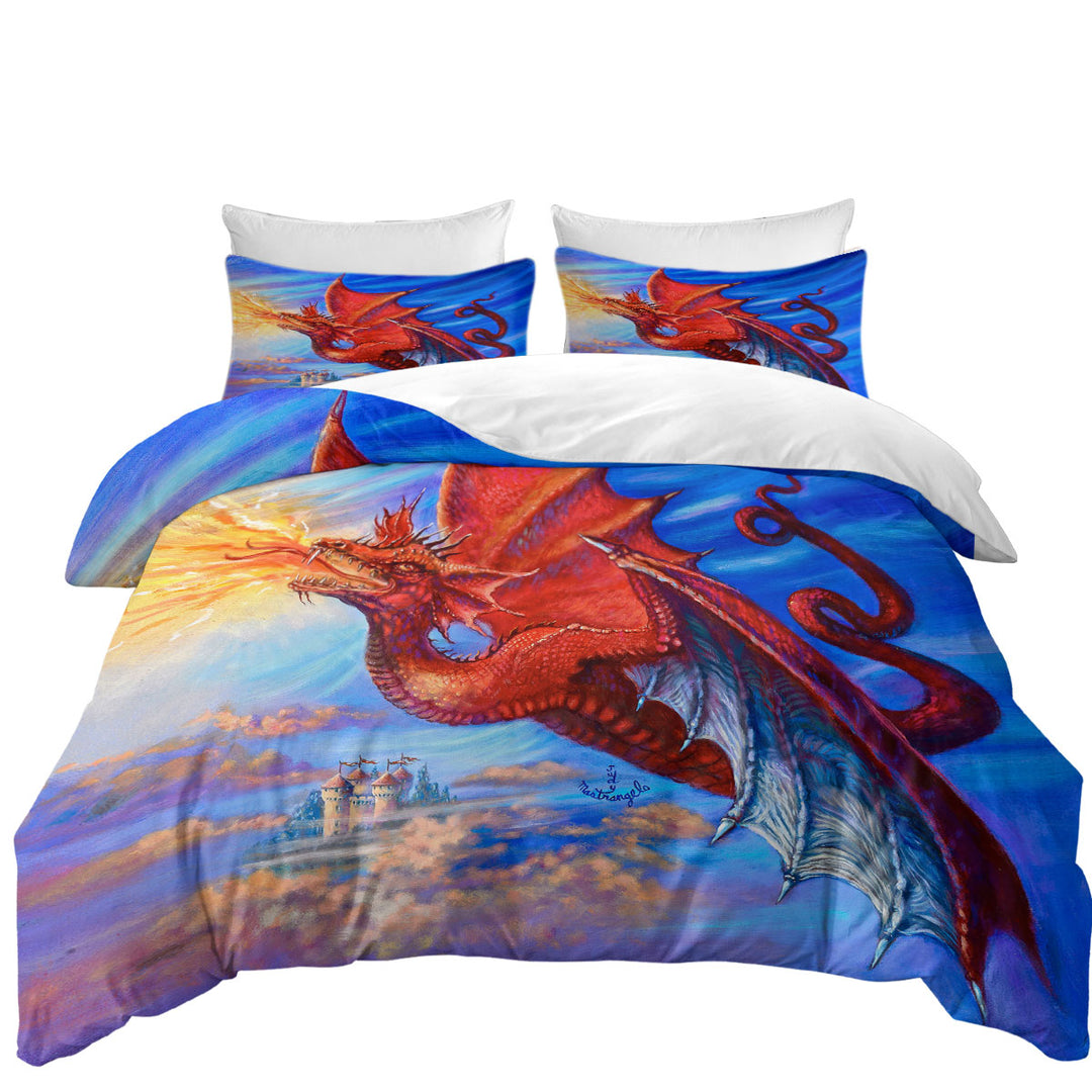 Cool Fantasy Art Breathing Fire Red Dragon Duvet Cover