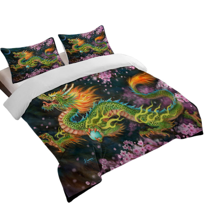 Cool Fantasy Art Cherry Blossom Dragon Coverlet