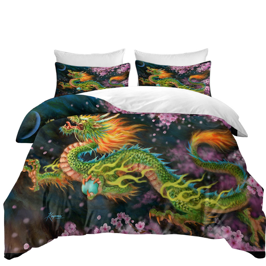 Cool Fantasy Art Cherry Blossom Dragon Coverlets