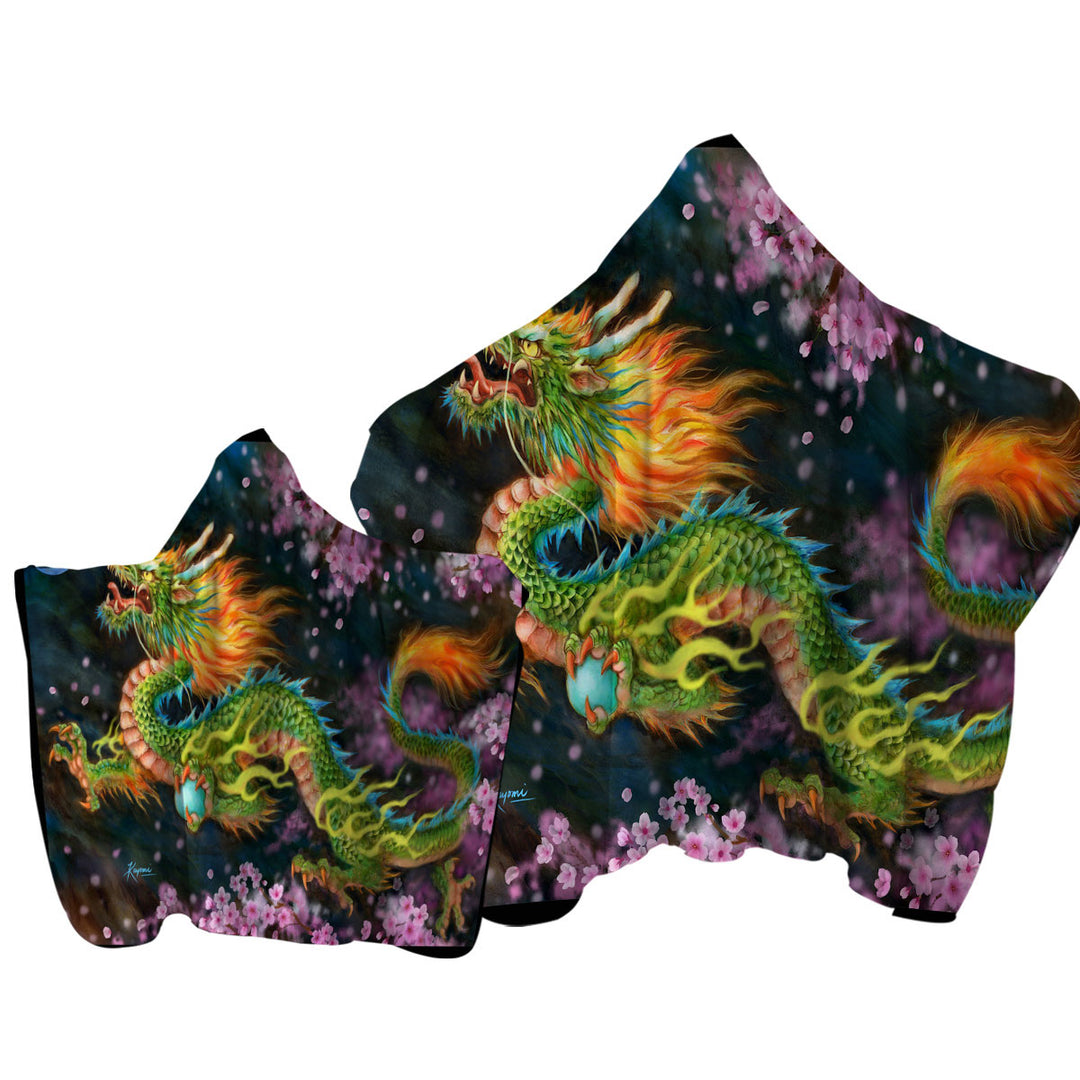 Cool Fantasy Art Cherry Blossom Dragon Towel with Hood