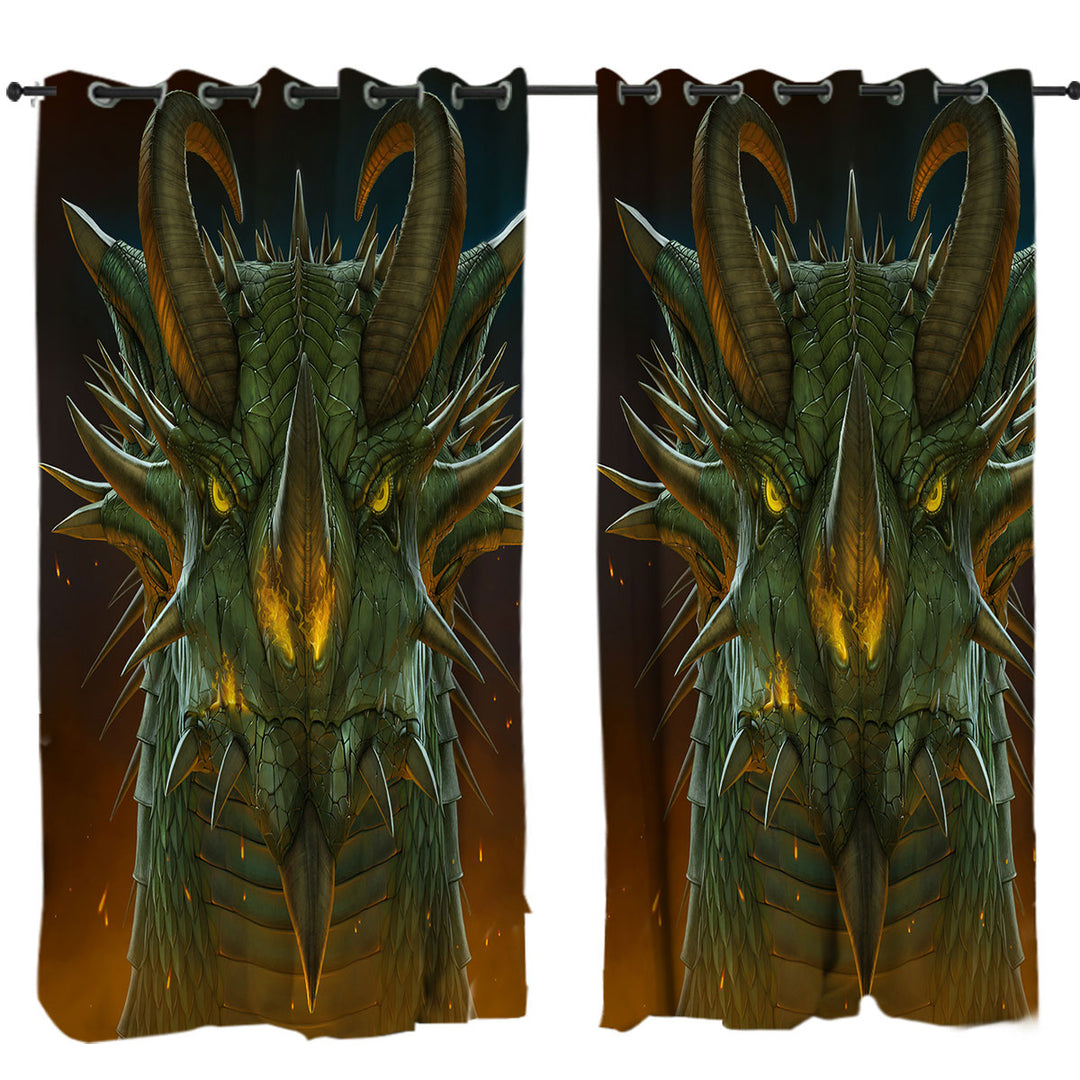 Cool Fantasy Art Dragon Portrait Window Curtains