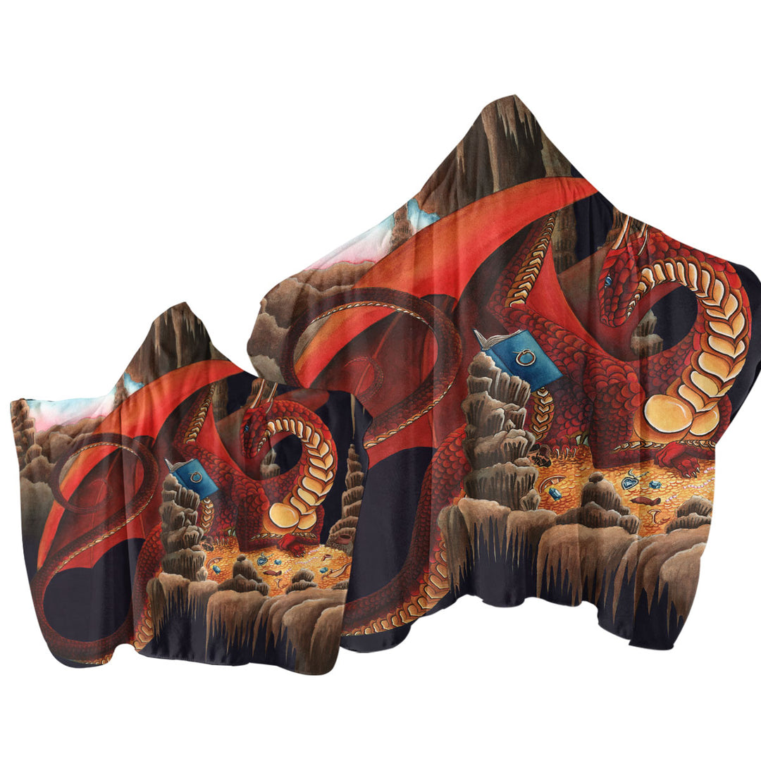 Cool Fantasy Art Dragon Reading a Book Hooded Beach Towel