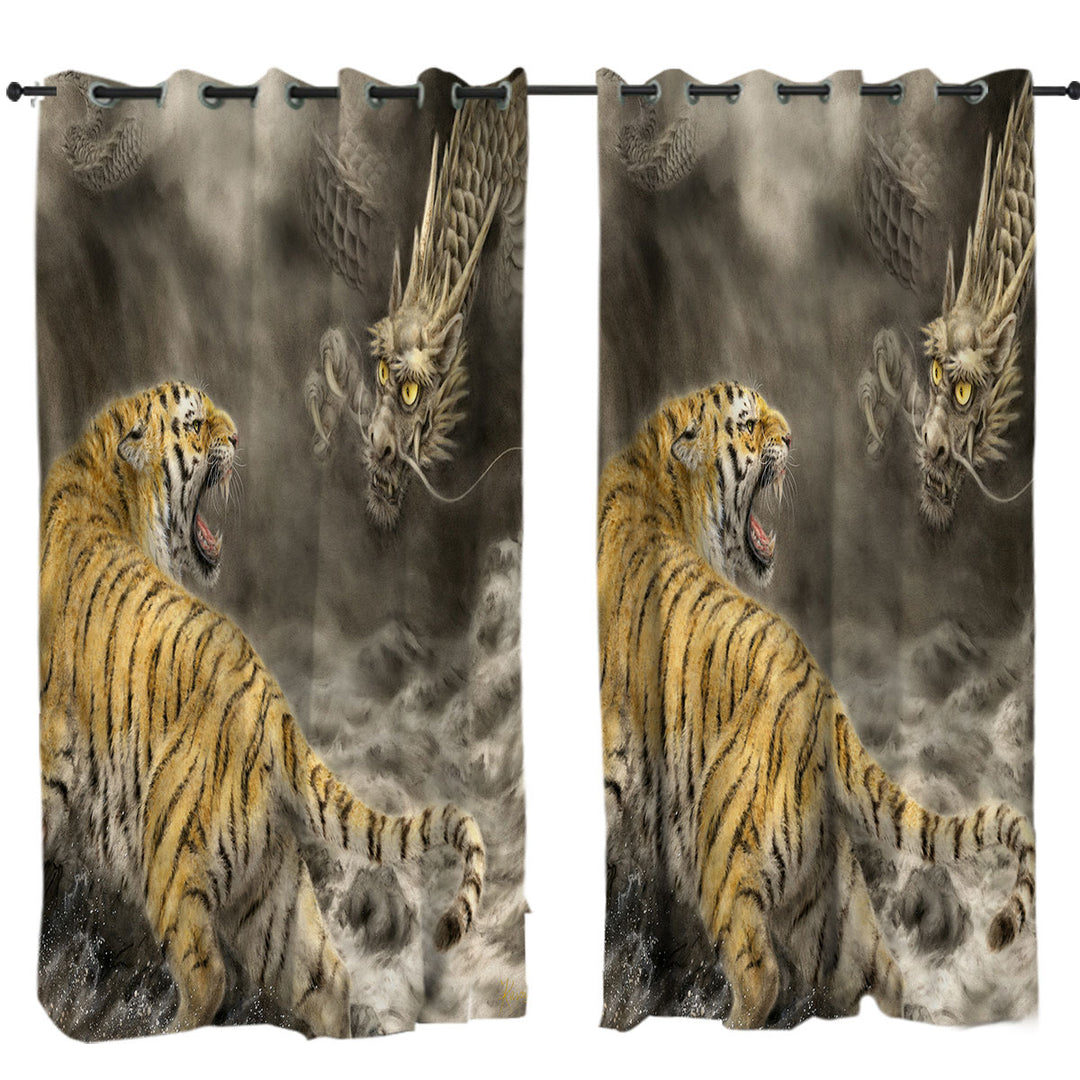 Cool Fantasy Art Dragon vs Tiger Curtains