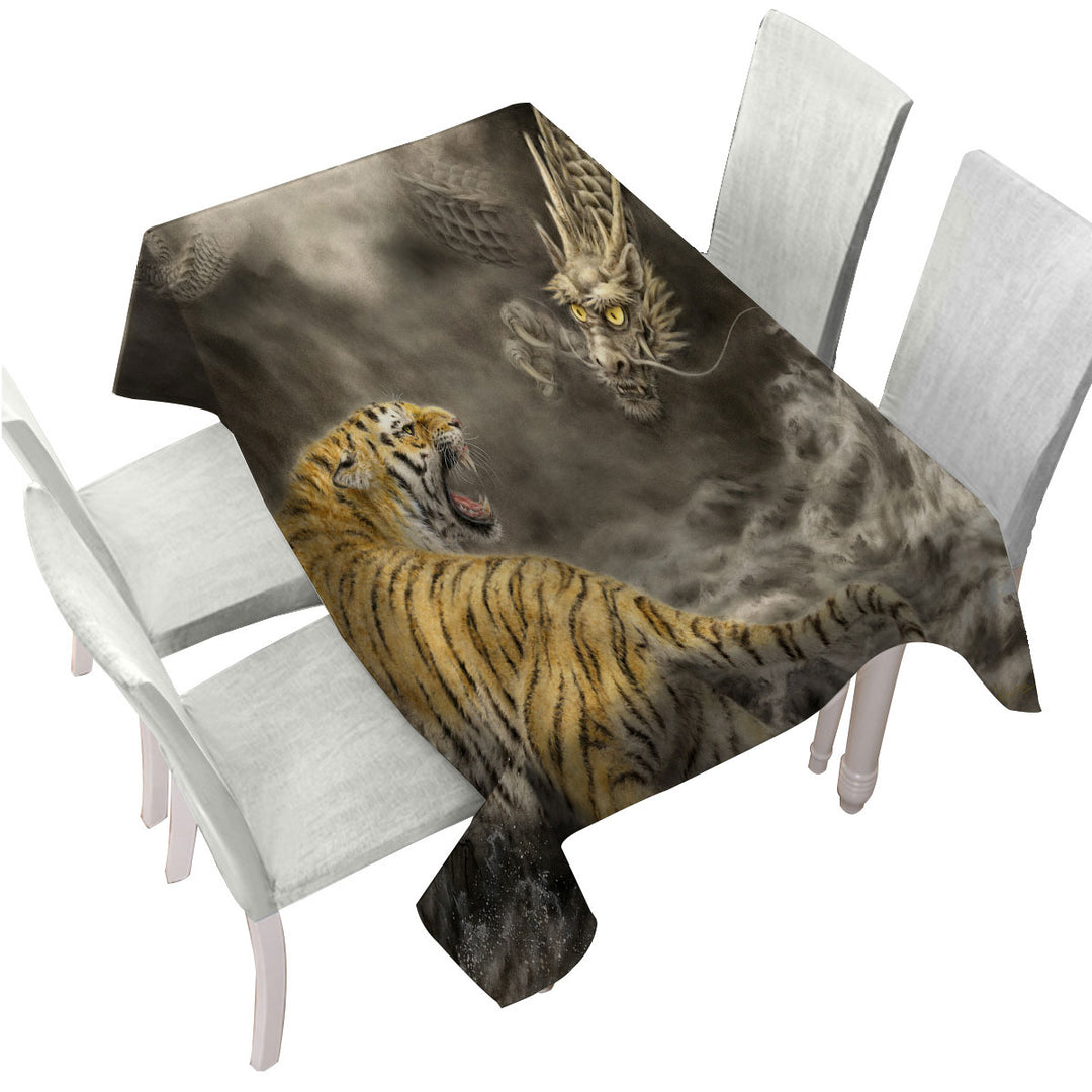 Cool Fantasy Art Dragon vs Tiger Custom table Covers