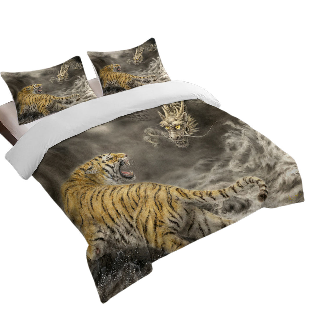 Cool Fantasy Art Dragon vs Tiger Duvet Cover