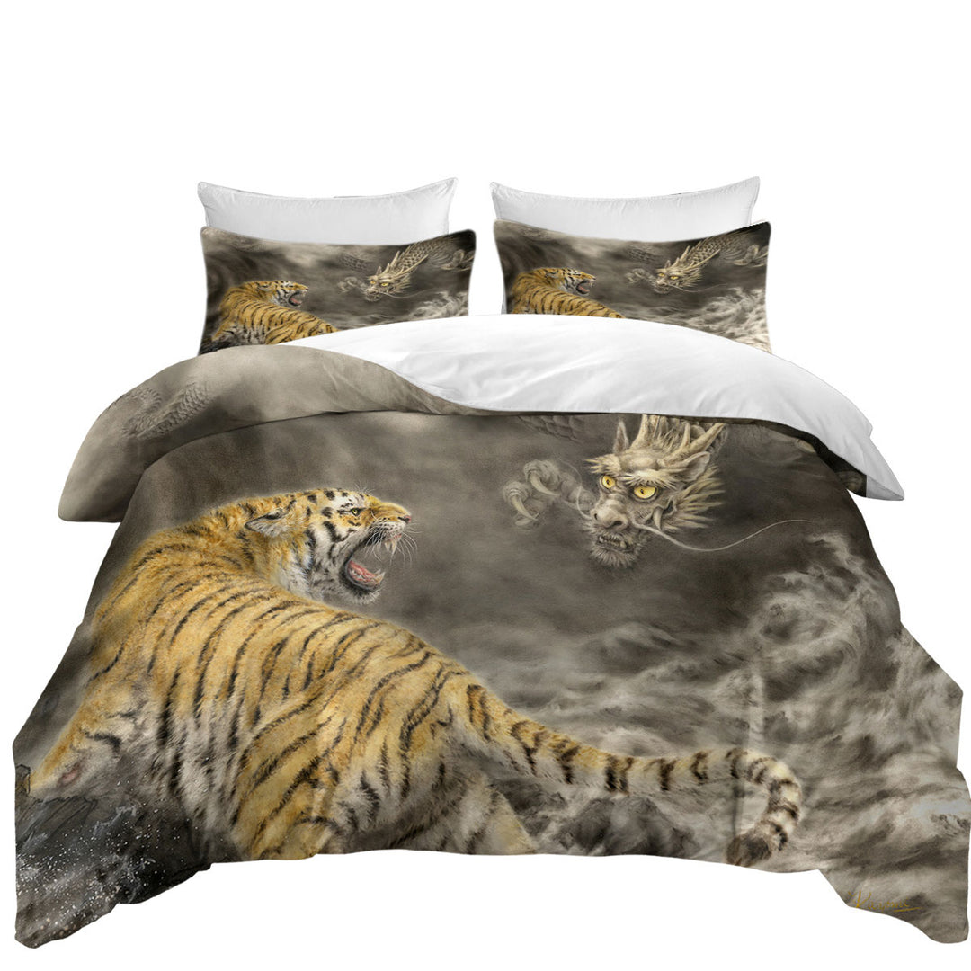 Cool Fantasy Art Dragon vs Tiger Duvet Covers