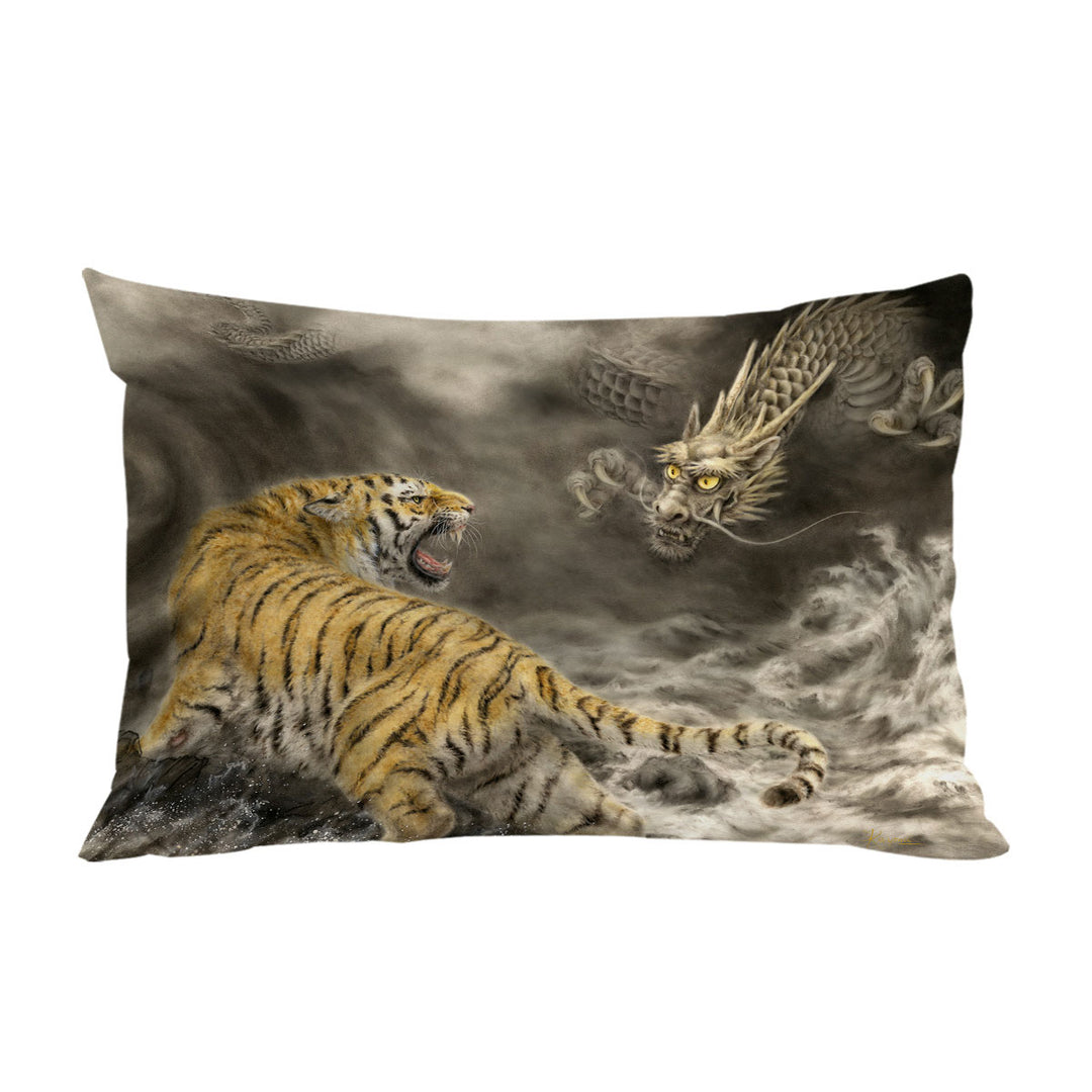 Cool Fantasy Art Dragon vs Tiger Pillowcase