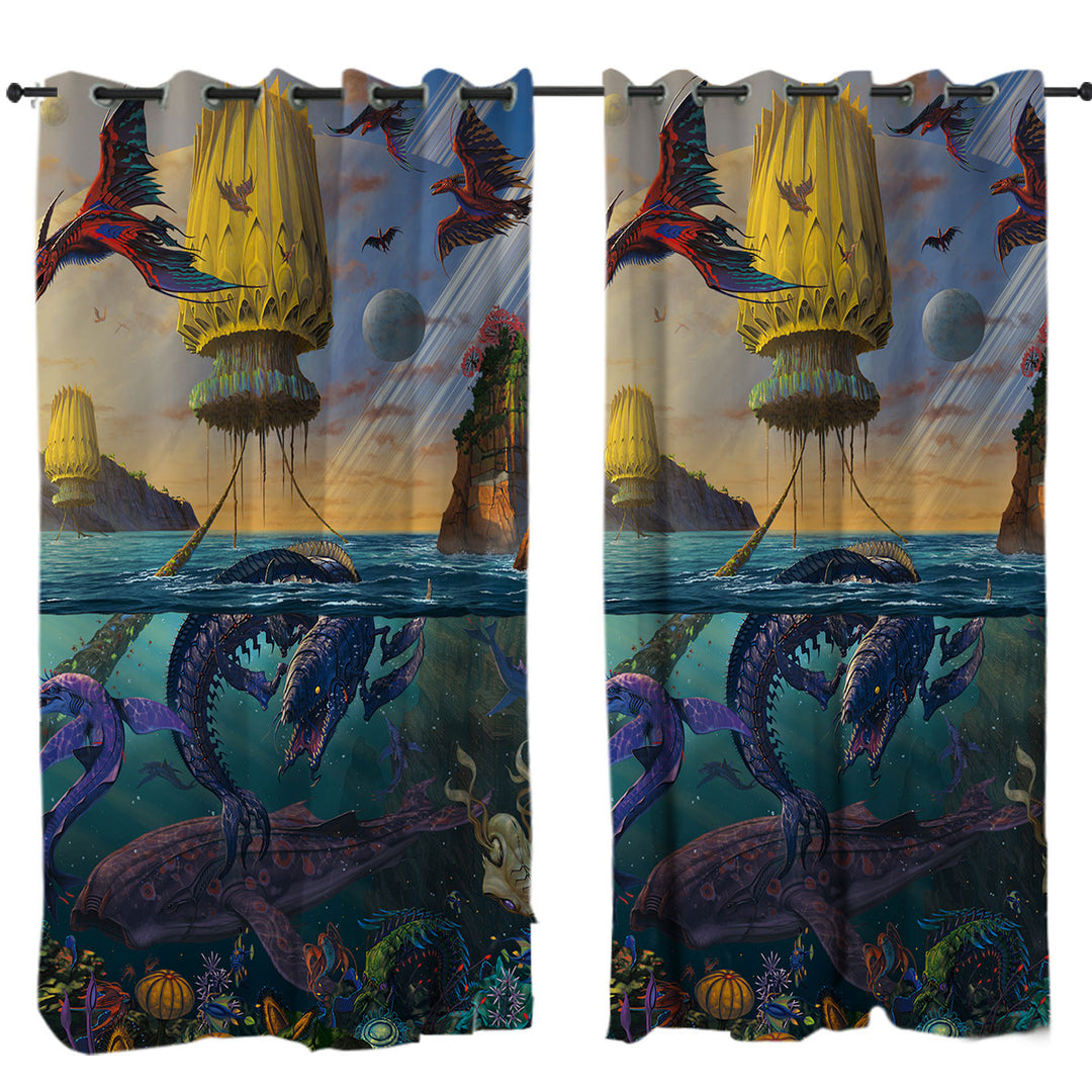 Cool Fantasy Art Frightening Ocean Creatures Curtain