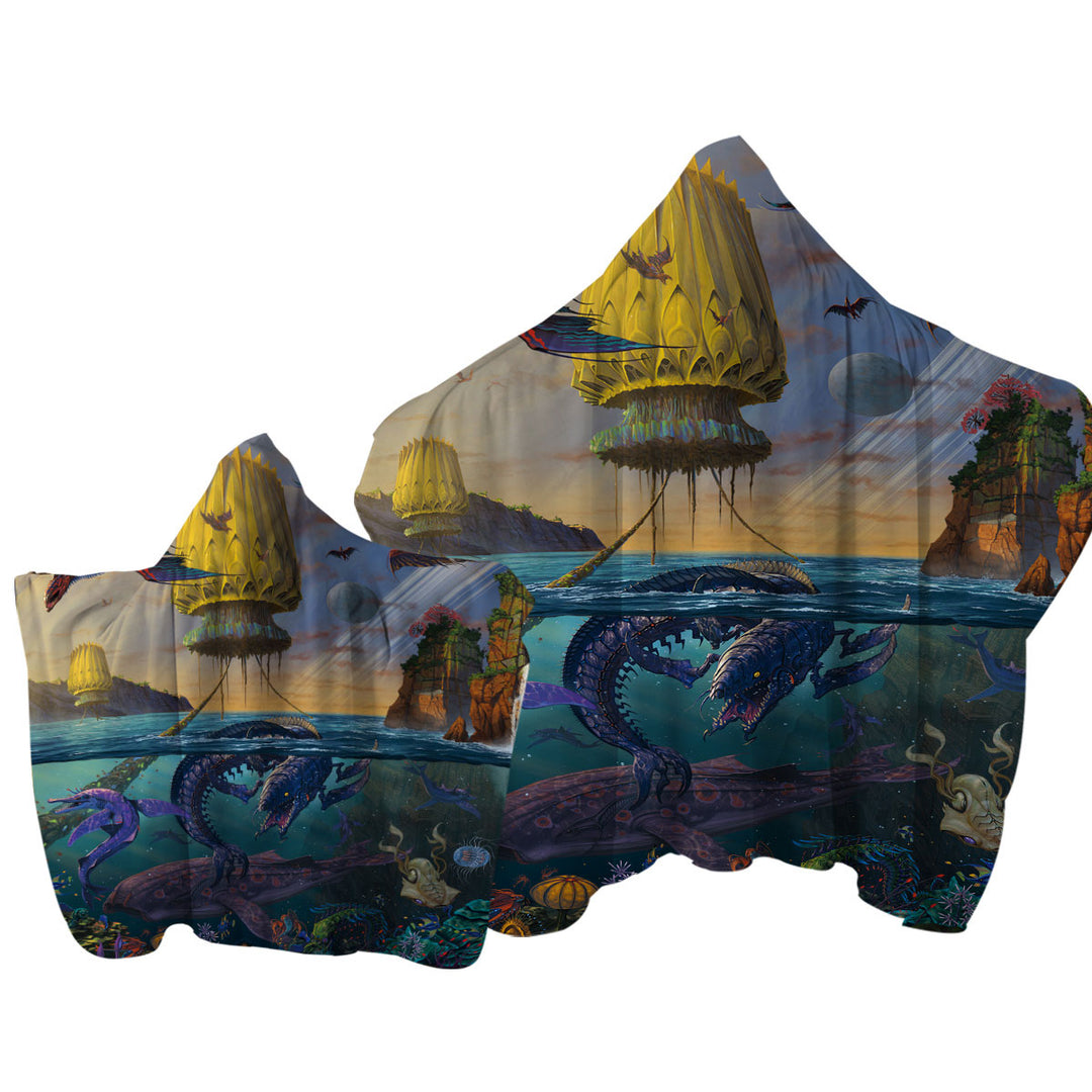 Cool Fantasy Art Frightening Ocean Creatures Towel with Hood