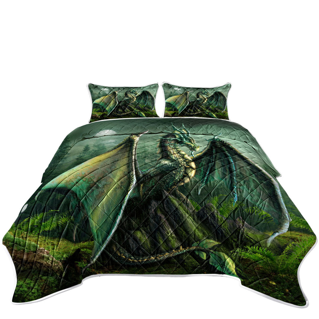 Cool Fantasy Art Garwin the Green Forest Dragon King Quilt