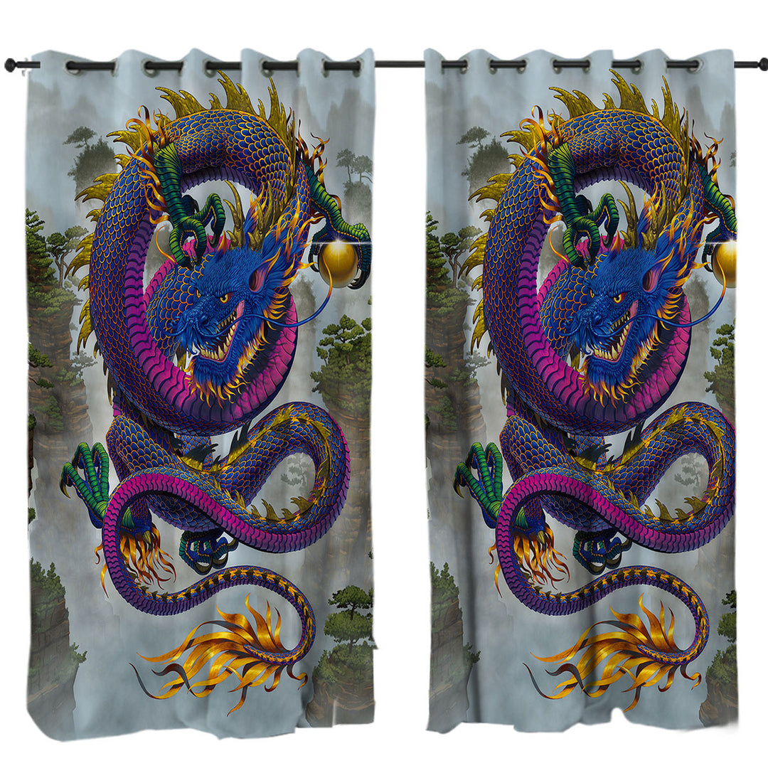 Cool Fantasy Art Good Fortune Chinese Dragon Eyelet Curtains