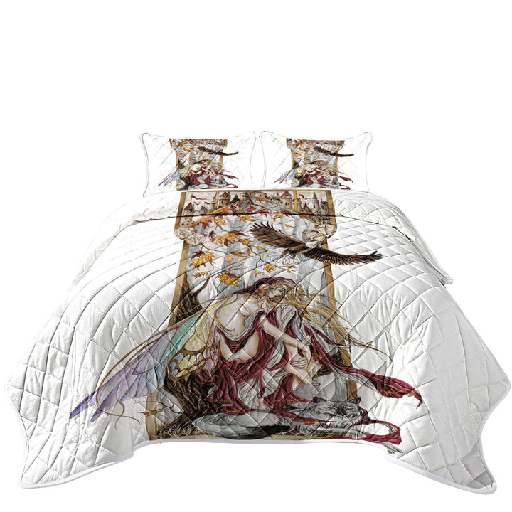 Cool Fantasy Art Introspection of the Autumn Fairy Quilts for Beds