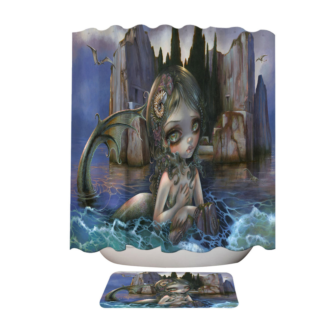 Cool Fantasy Art Isle of the Dead Mermaid Fabric Shower Curtains