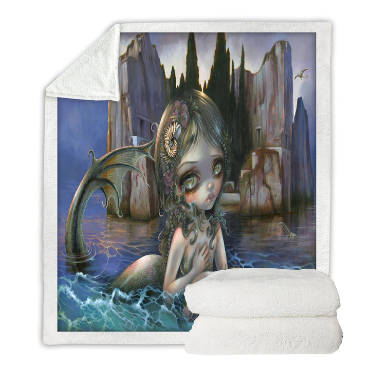 Cool Fantasy Art Isle of the Dead Mermaid Fleece Blanket