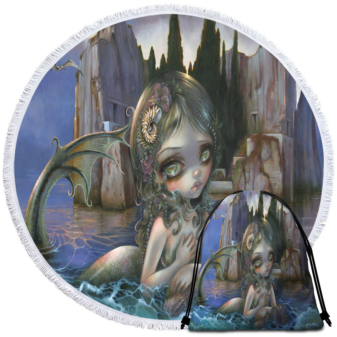 Cool Fantasy Art Isle of the Dead Mermaid Round Towel