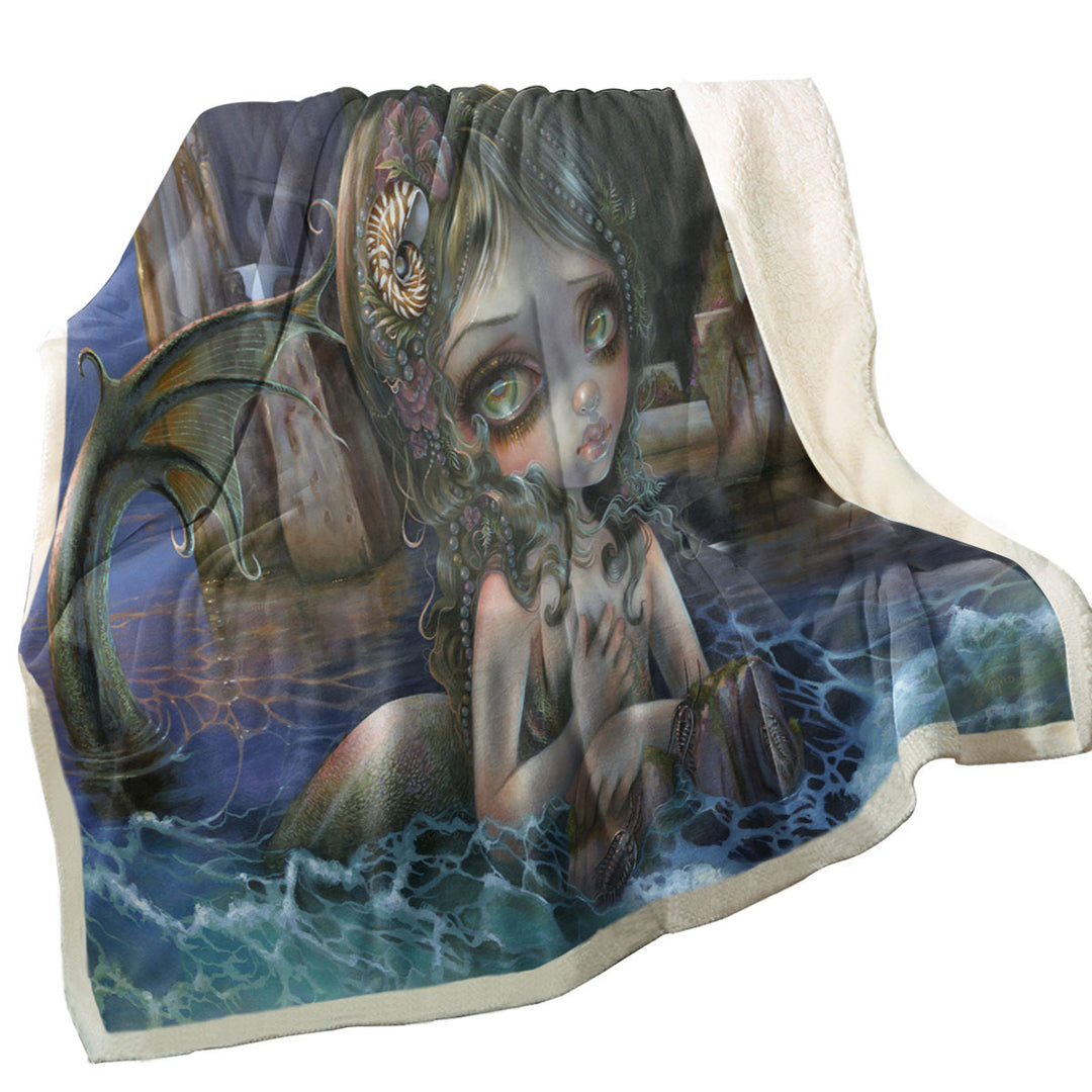 Cool Fantasy Art Isle of the Dead Mermaid Sherpa Blankets