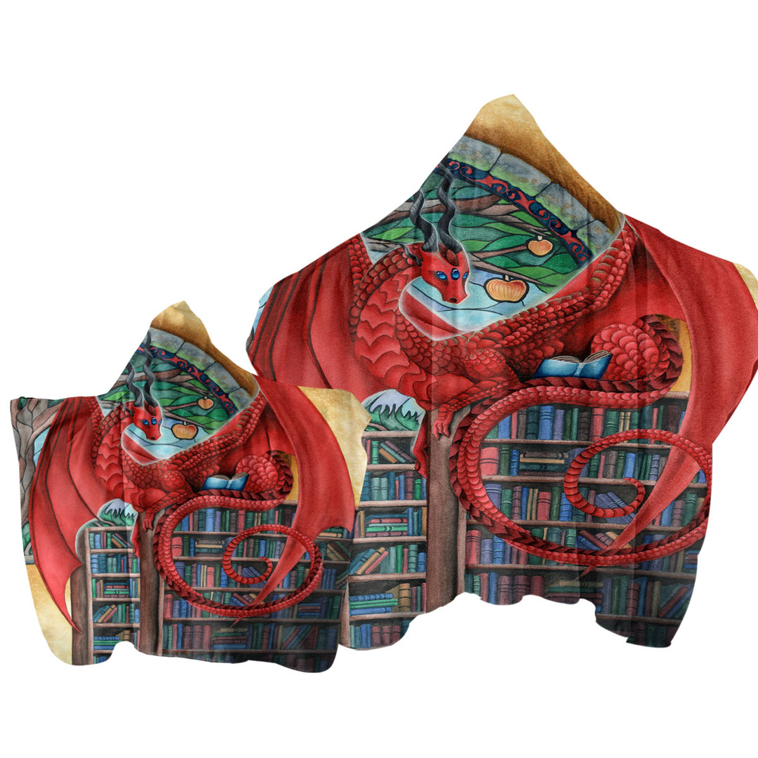 Cool Fantasy Art Librarian Red Dragon Towel with Hood