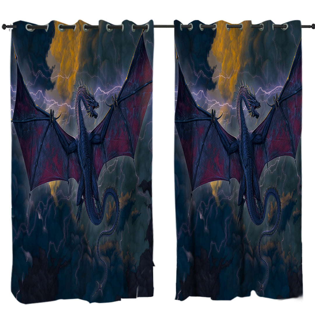 Cool Fantasy Art Lightning and Thunder Dragon Curtains for Living Room