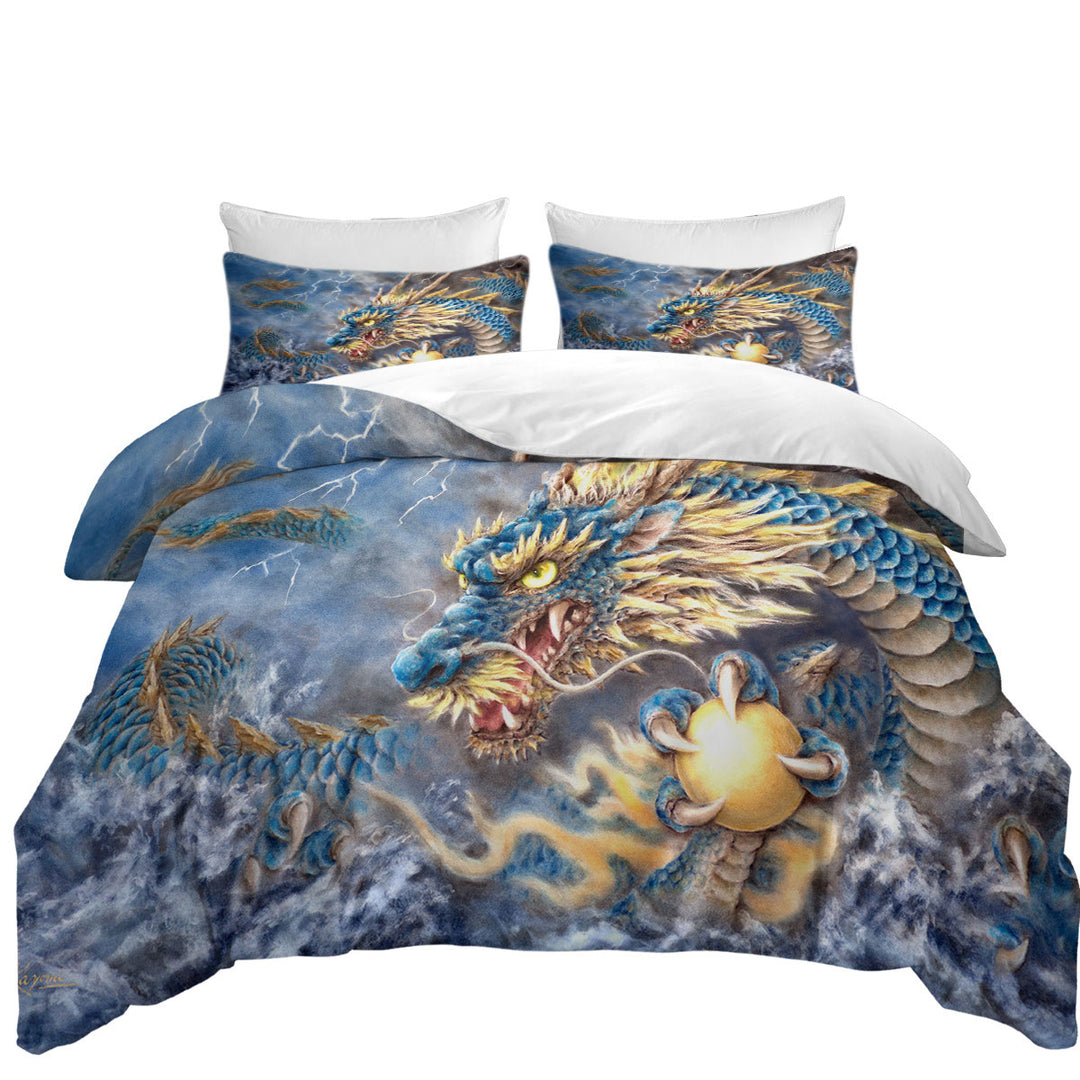 Cool Fantasy Art Ocean Storm Blue Dragon Coverlet