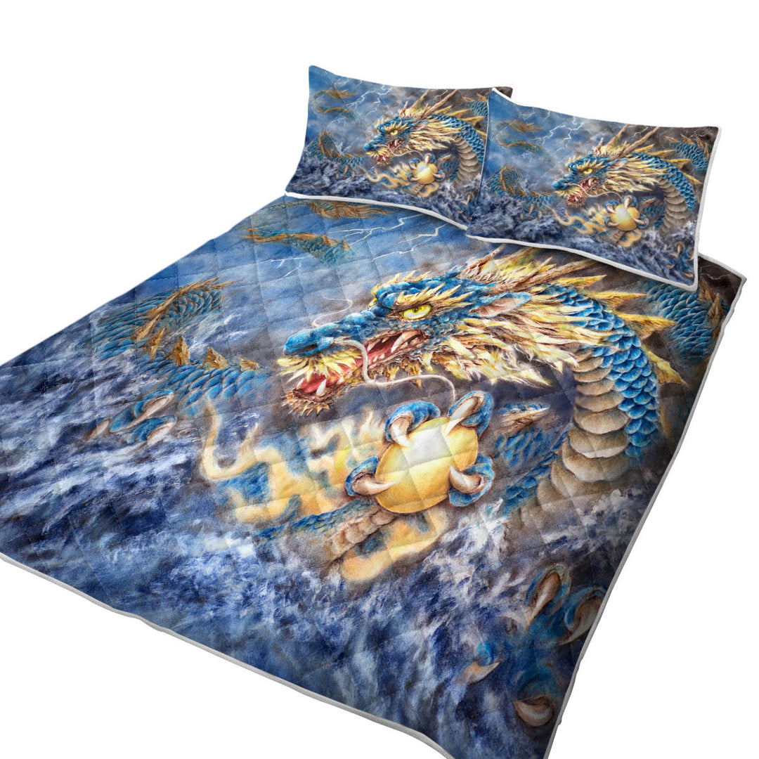 Cool Fantasy Art Ocean Storm Blue Dragon Coverlets