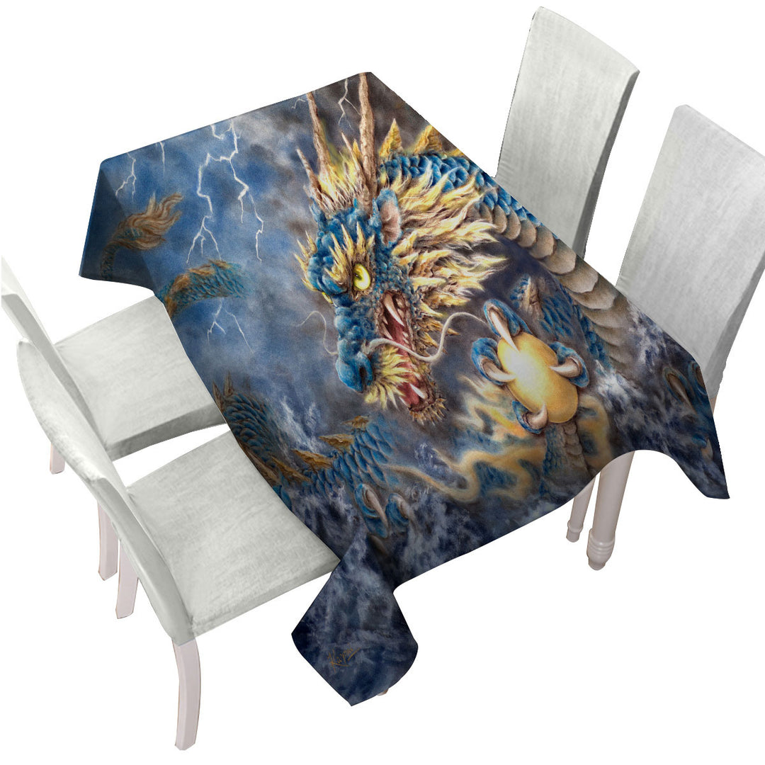 Cool Fantasy Art Ocean Storm Blue Dragon Custom table cloth