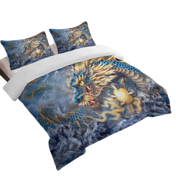 Cool Fantasy Art Ocean Storm Blue Dragon Duvet Covers