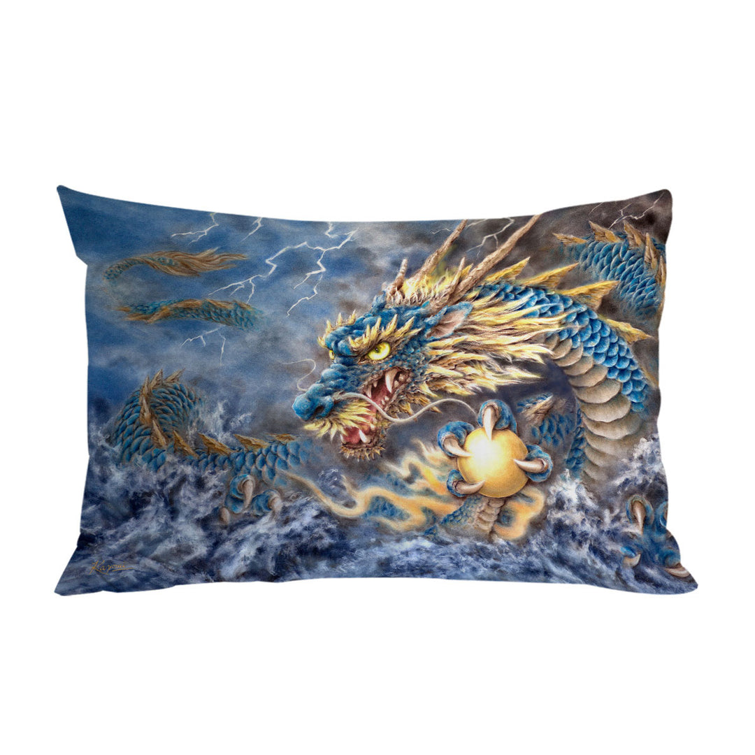 Cool Fantasy Art Ocean Storm Blue Dragon Pillow Cases