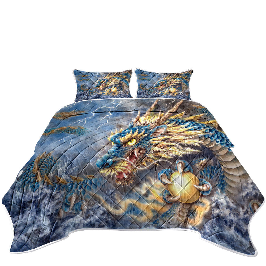 Cool Fantasy Art Ocean Storm Blue Dragon Quilt